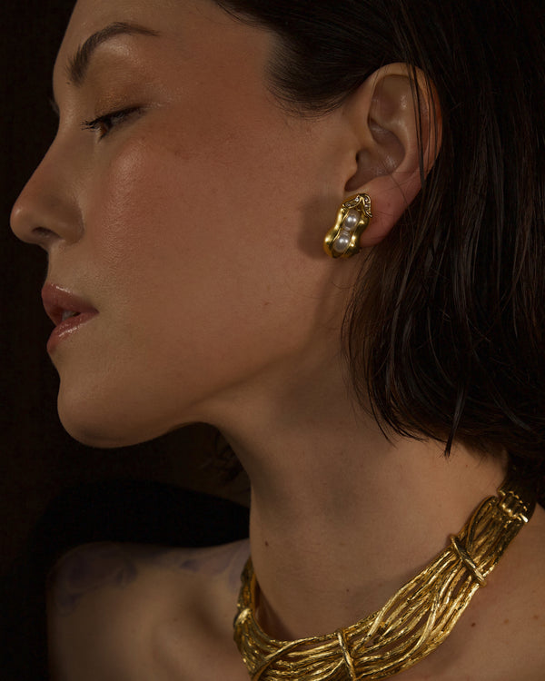 Vintage Matte Gold Pearl Peas Earrings