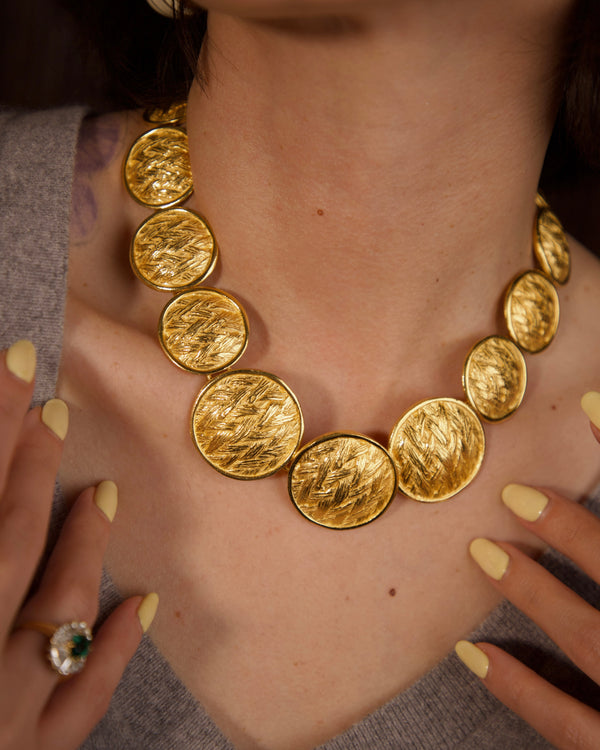Vintage Rambaud Textured Disc Necklace