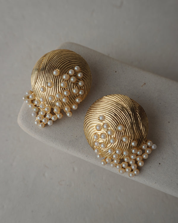 Vintage 80's Abstract Pearl Cabochon Clip Ons