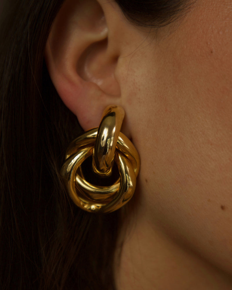 Vintage 80's Gold Pipe Knot Earrings