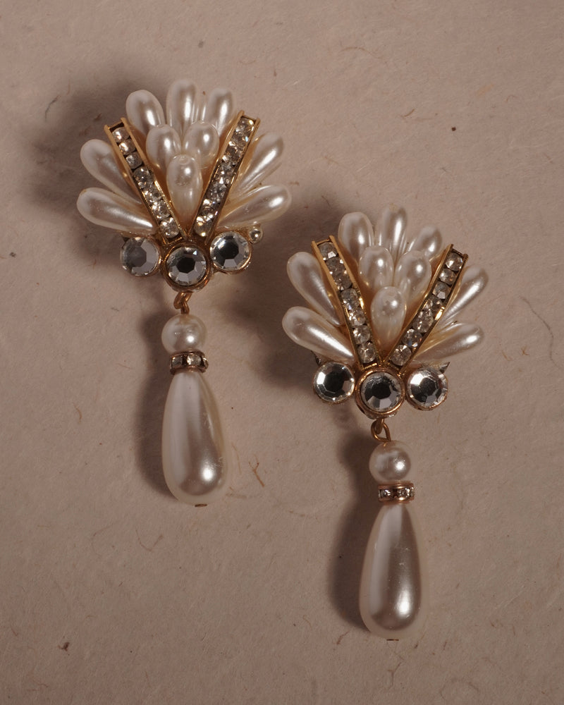 Vintage 80's Rhinestone Pearl Drop Clip Ons