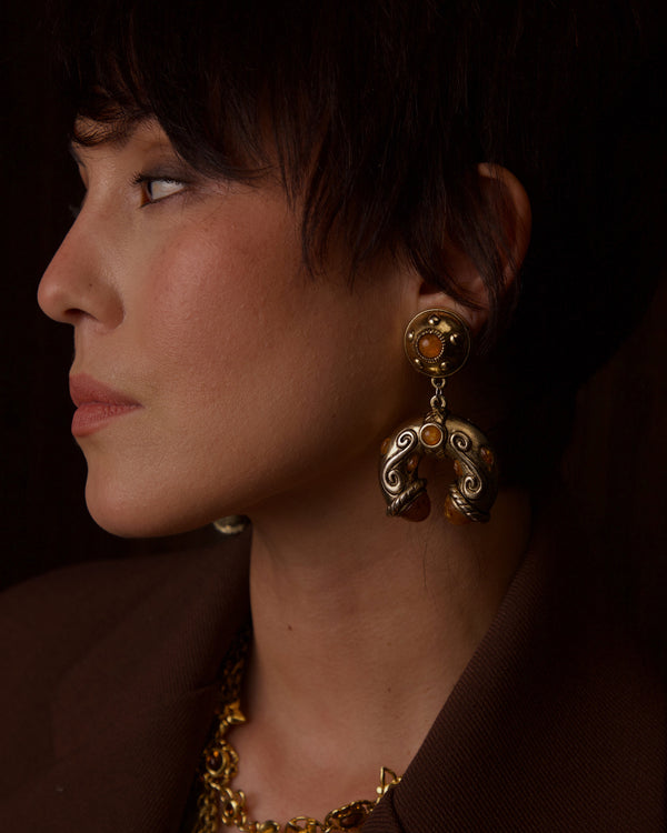 VINTAGE 80'S FRENCH ETRUSCAN DROP EARRINGS
