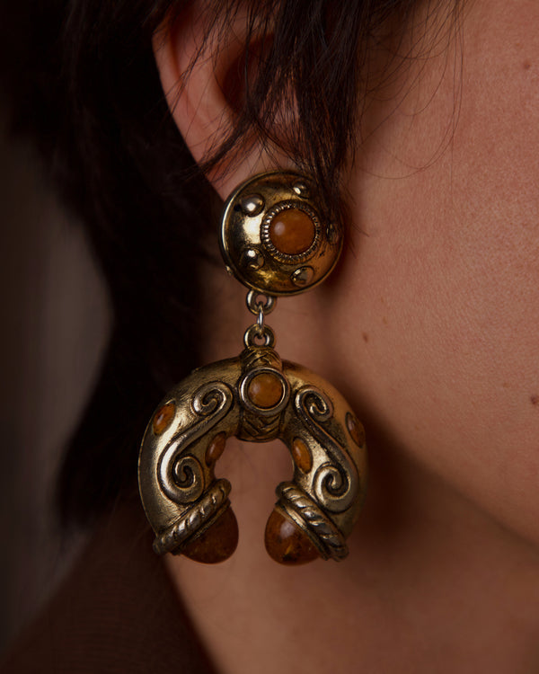 VINTAGE 80'S FRENCH ETRUSCAN DROP EARRINGS