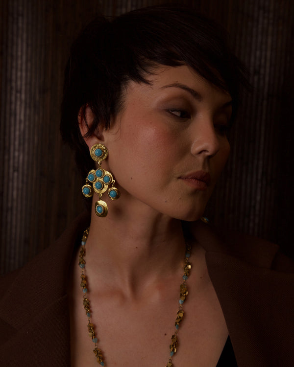 VINTAGE 80'S FRENCH TURQUOISE CAB DROP EARRINGS