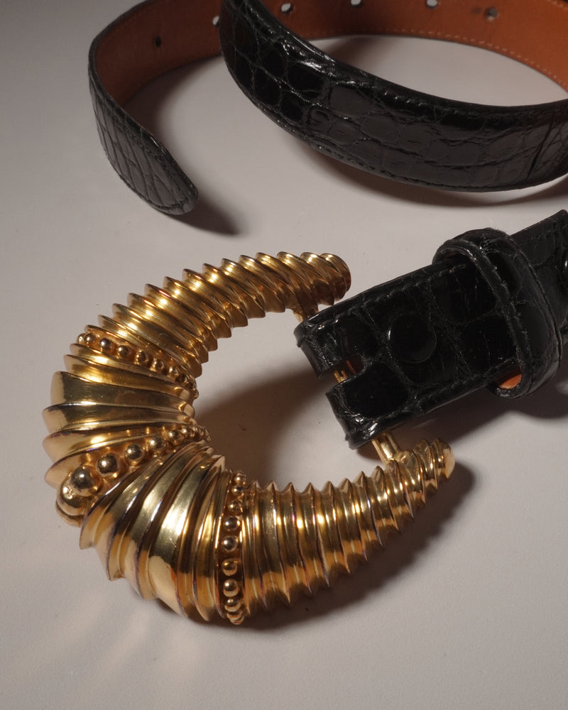 VINTAGE 80'S GOLD RIBBED BUCKLE BELT