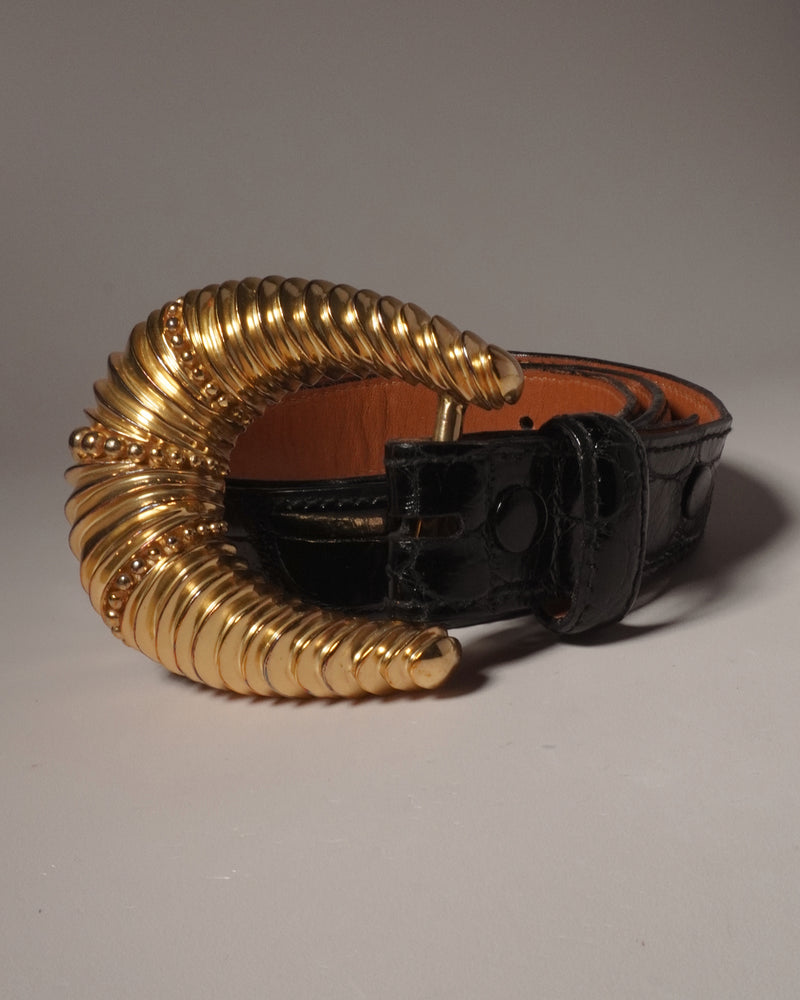 VINTAGE 80'S GOLD RIBBED BUCKLE BELT