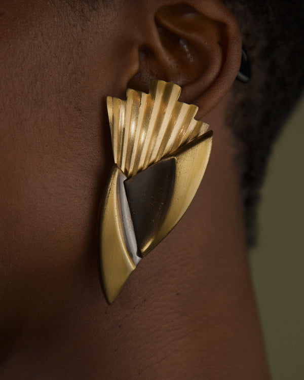 VINTAGE 80'S OVERSIZED ABSTRACT BRASS EARRINGS