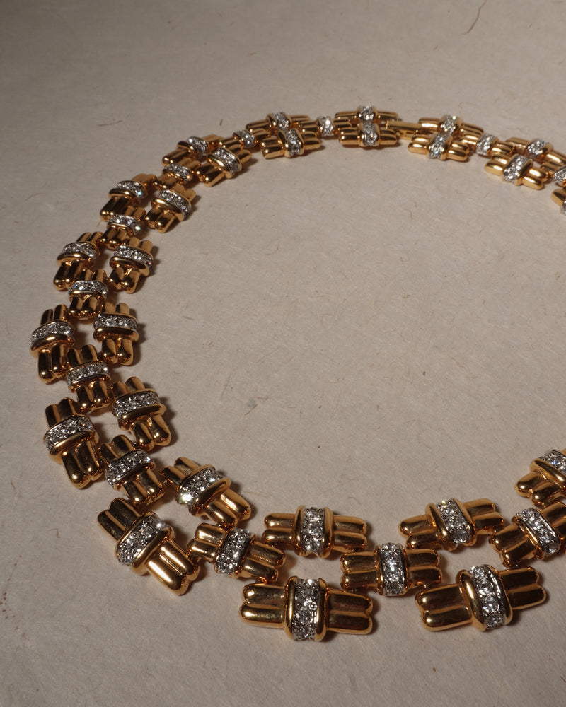 Vintage 90's Pavé Bar Link Statement Necklace