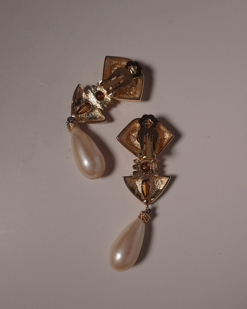 VINTAGE 90'S RHINESTONE PEARL DROP EARRINGS