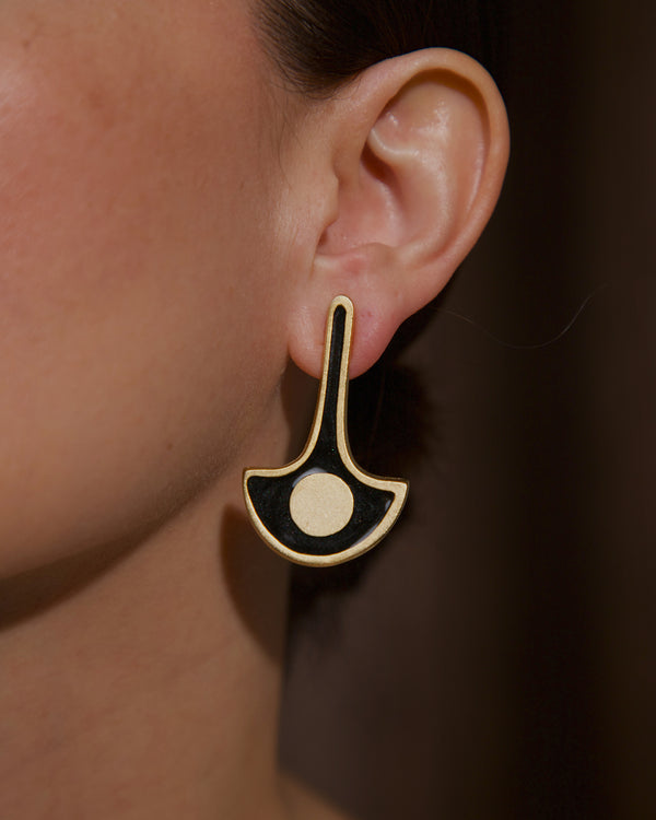 Vintage Abstract Black Enamel Drop Earrings