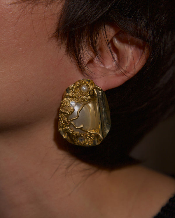 Vintage Abstract Gold Cab Earrings