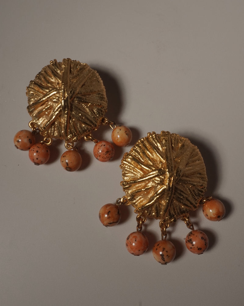 VINTAGE ABSTRACT ORANGE BEAD DROP CLIP ONS