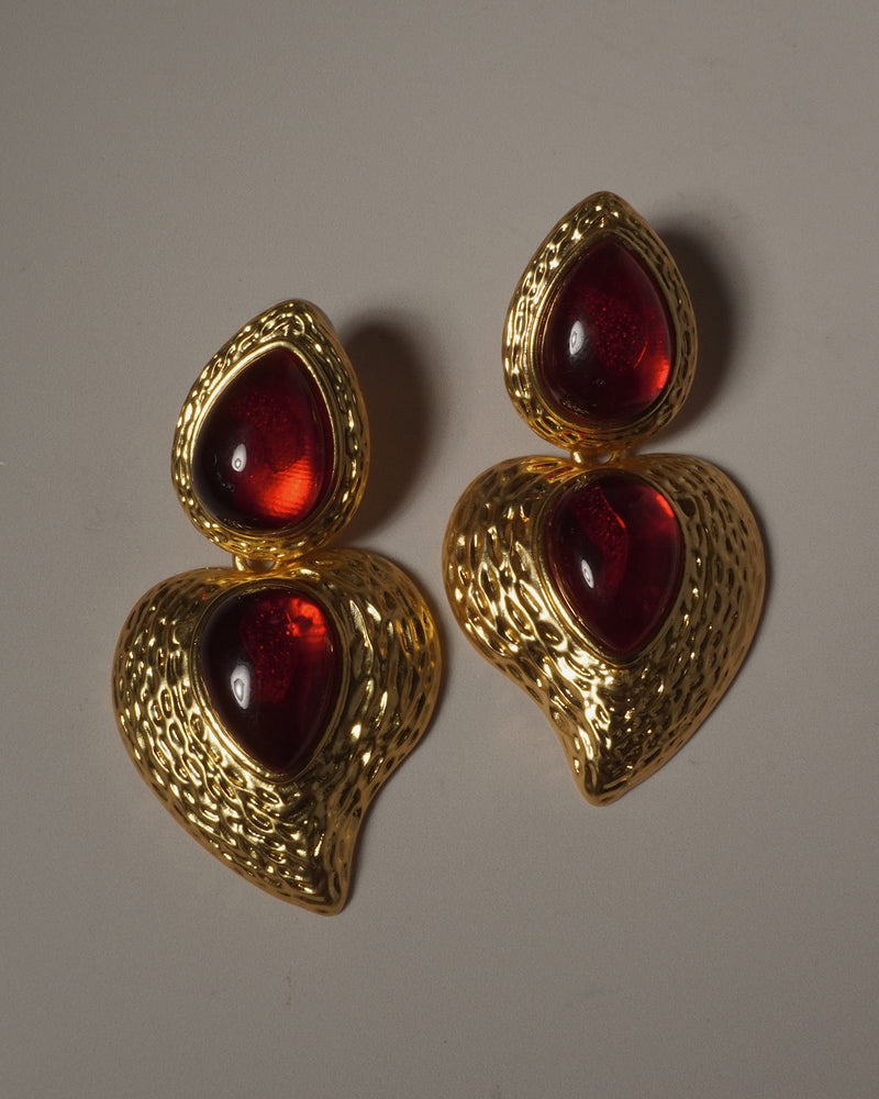 VINTAGE ABSTRACT RED LUCITE HEART EARRINGS