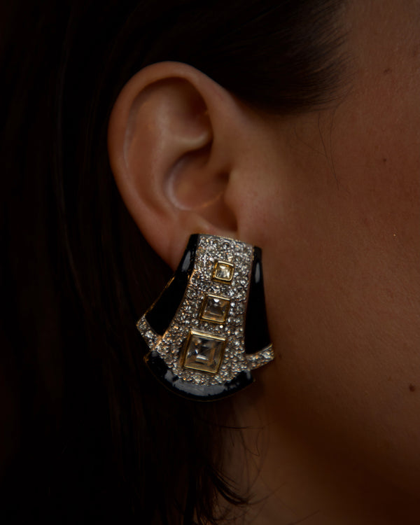 Vintage AD Pavé Black Enamel Clip Ons