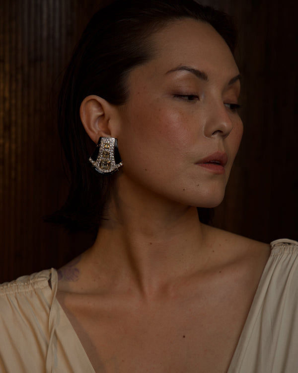 Vintage AD Pavé Black Enamel Clip Ons