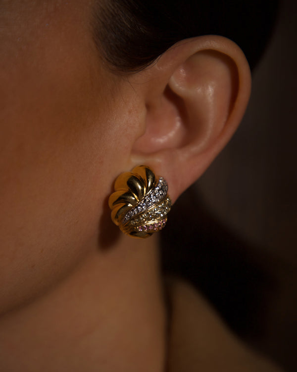 Vintage AD Tri-Tone Button Earrings