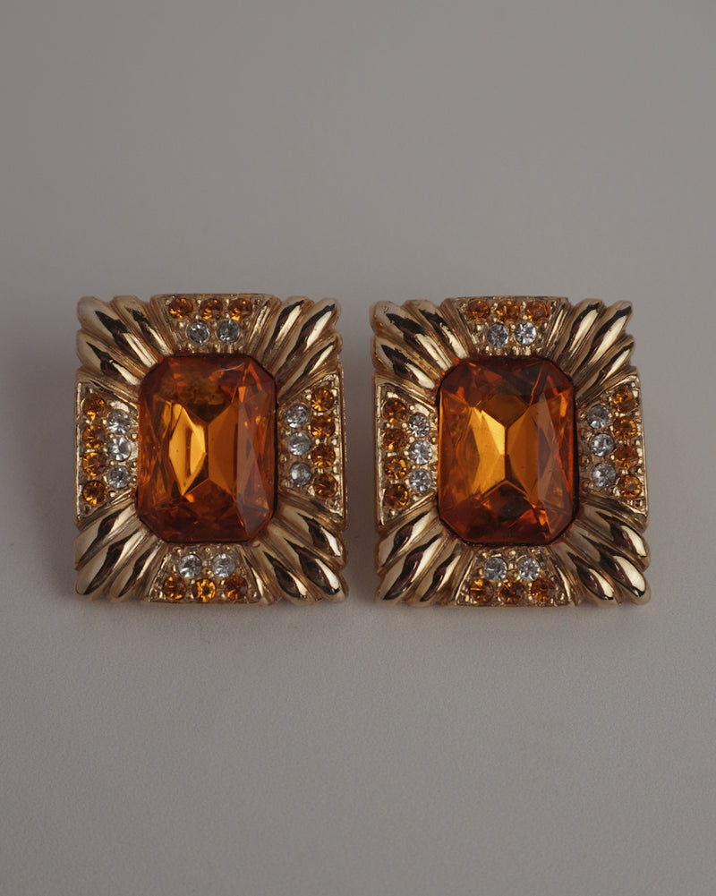 VINTAGE AMBER GLASS BUTTON CLIP ONS