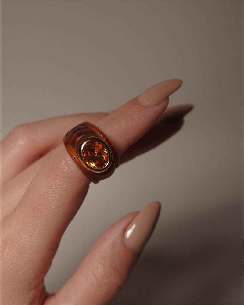Vintage Amber Lucite Topaz Ring sz 7.5