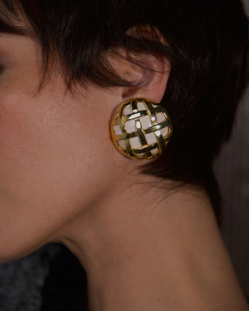 Vintage Basket Woven Cabochon Earrings