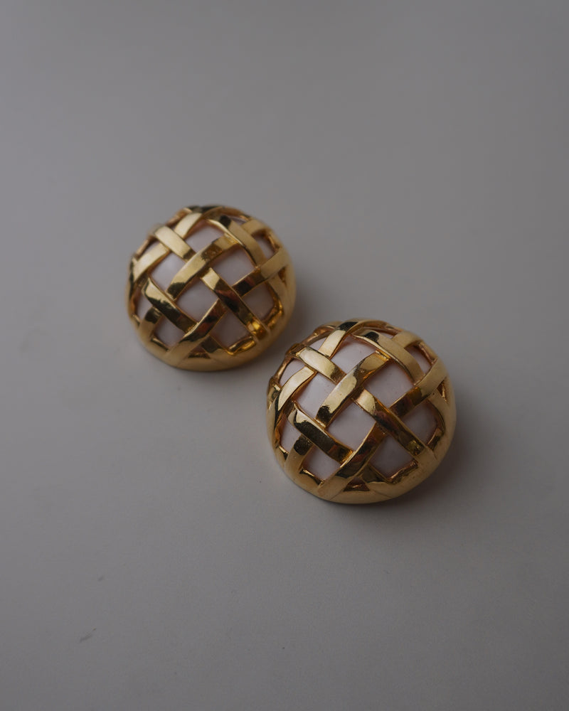 Vintage Basket Woven Cabochon Earrings