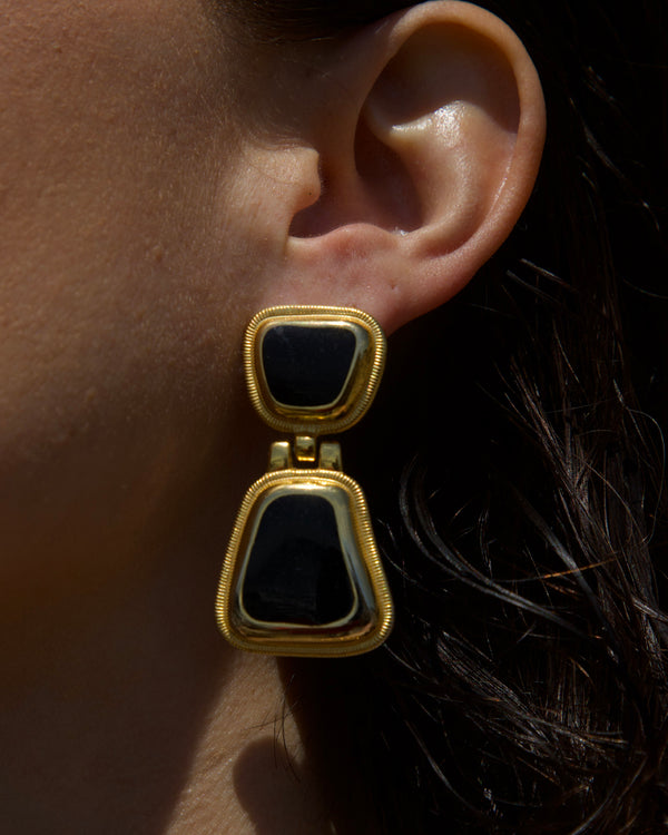 VINTAGE BLACK ENAMEL DROP EARRINGS