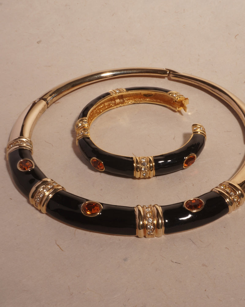 VINTAGE BLACK ENAMEL TOPAZ STONE SET