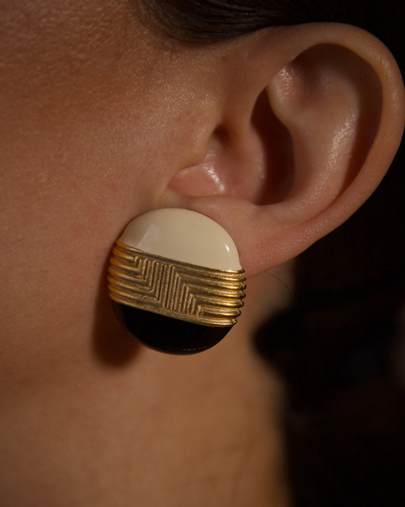 Vintage Black & White Button Earrings (B)