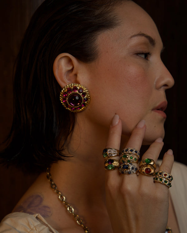 Vintage Blanca Purple Cab & Crystal Clip Ons