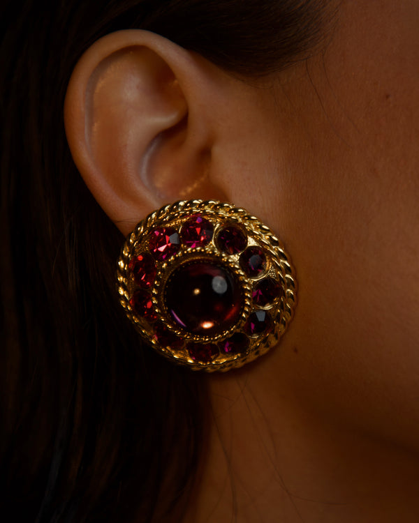 Vintage Blanca Purple Cab & Crystal Clip Ons