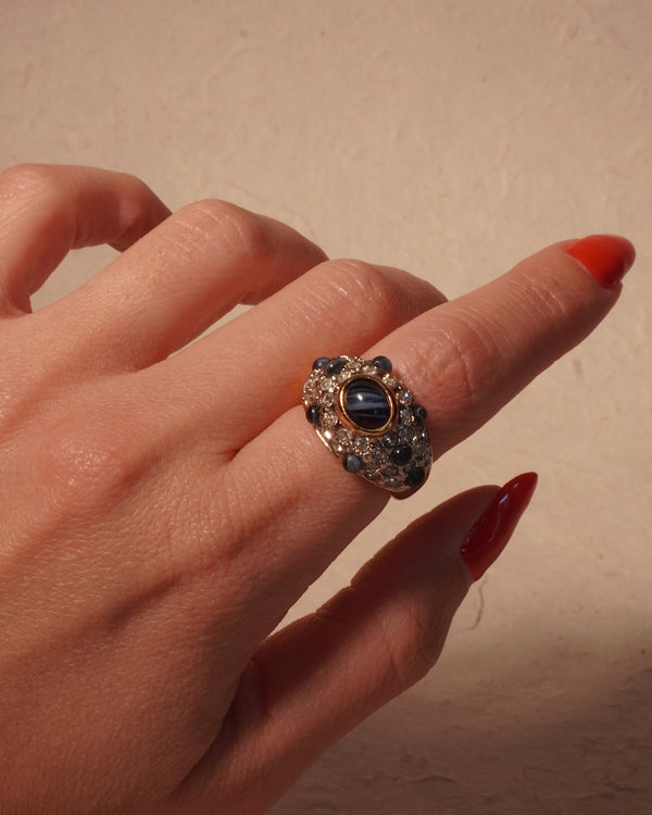 Vintage Blue Cab Pavé Dome Ring (Sz 8)