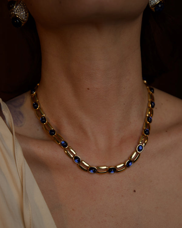 Vintage Blue Glass Cab Necklace