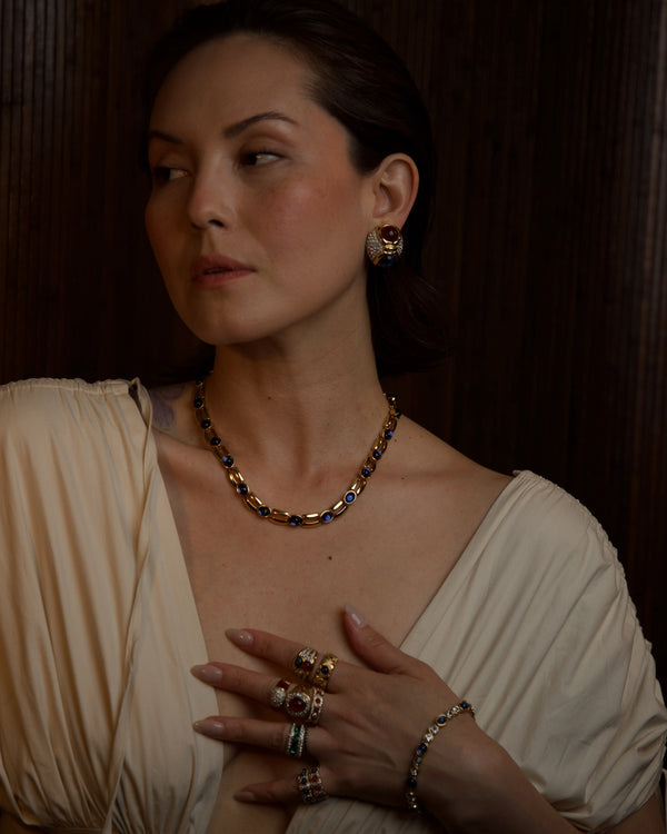 Vintage Blue Glass Cab Necklace