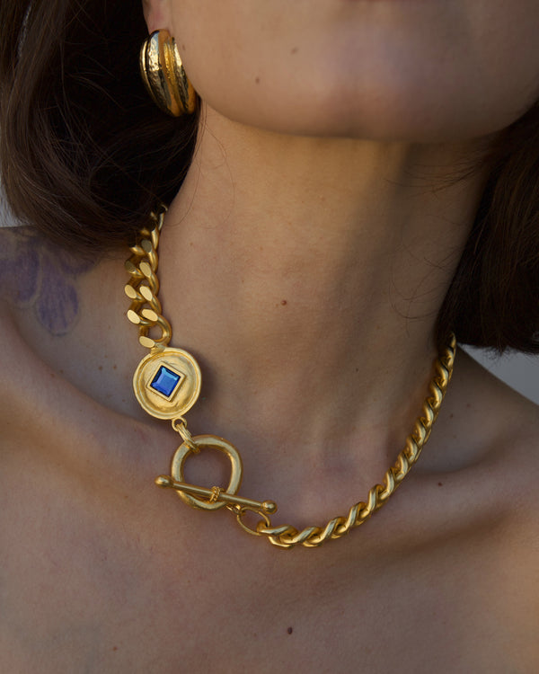 Vintage Blue Rhinestone Gold Chain