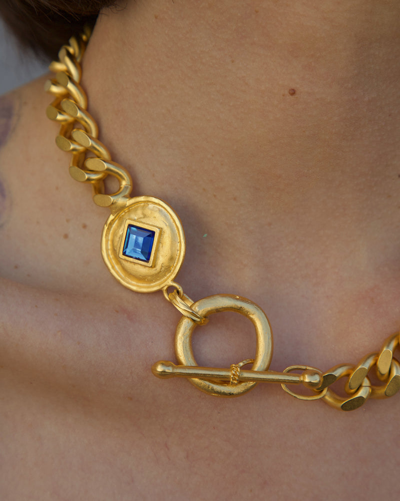 Vintage Blue Rhinestone Gold Chain