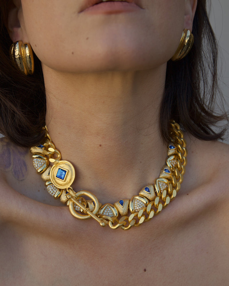 Vintage Blue Rhinestone Gold Chain