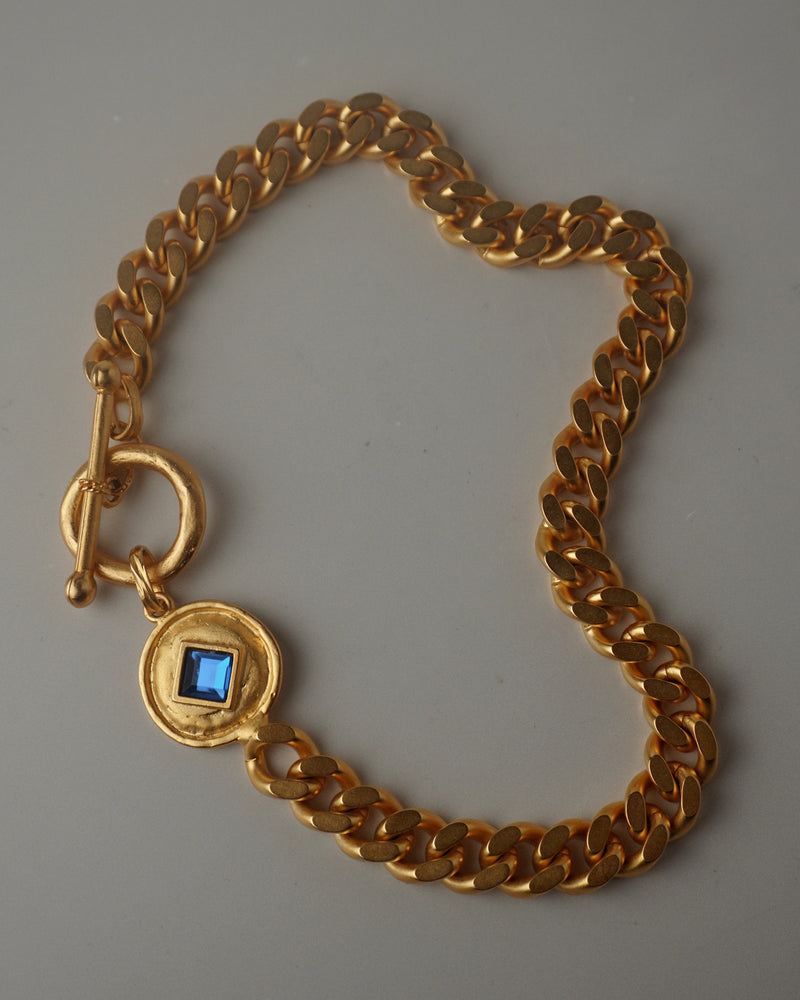 Vintage Blue Rhinestone Gold Chain