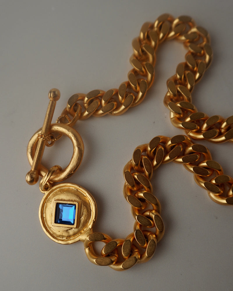 Vintage Blue Rhinestone Gold Chain