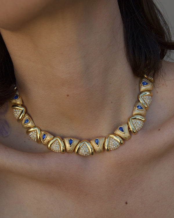 Vintage Blue Rhinestones Statement Necklace