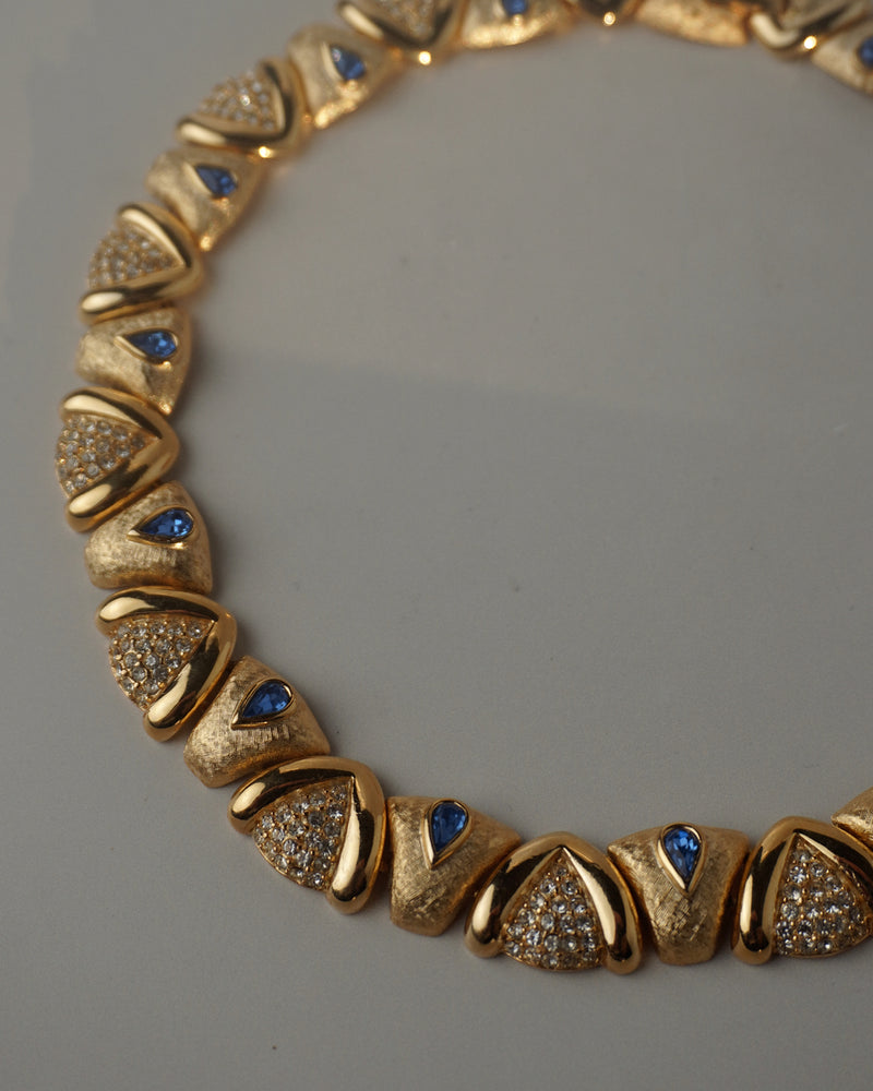 Vintage Blue Rhinestones Statement Necklace