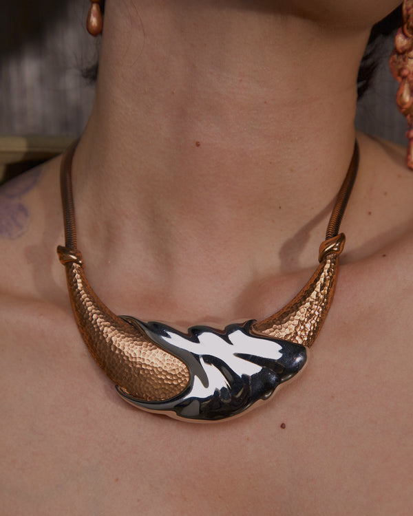 Vintage Brutalist Copper & Silver Necklace