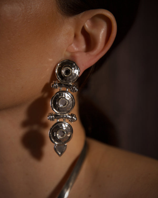 Vintage Brutalist Rhinestone Drop Earrings