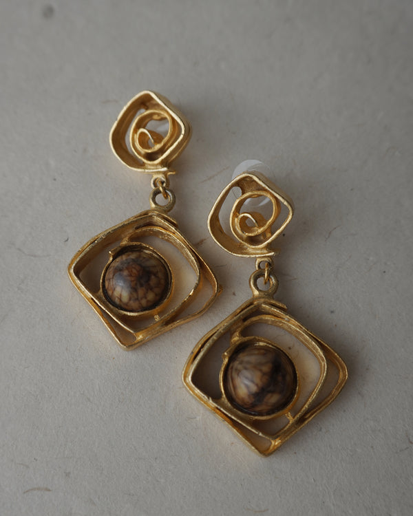 Vintage Brutalist Stone Cabochon Earrings