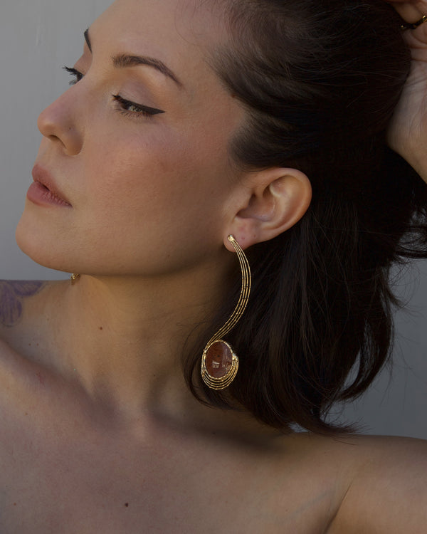 Vintage Brutalist Stone Drop Earrings