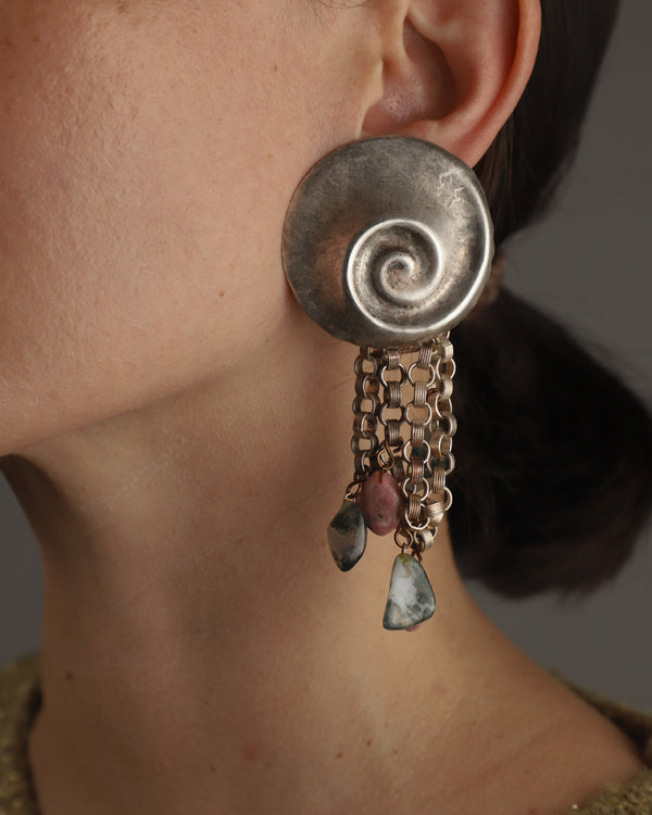 Vintage Brutalist Swirl Drop Earrings