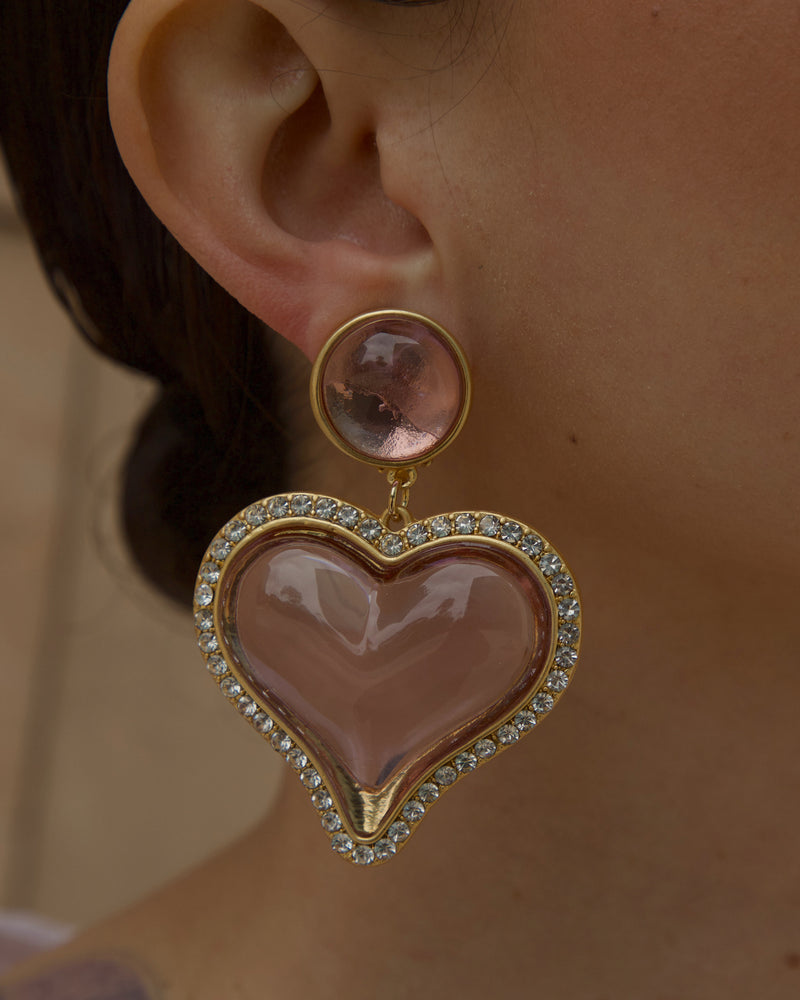 Vintage Bubble Heart Drop Earrings (Pink)