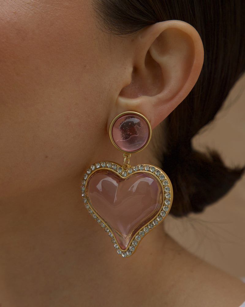 Vintage Bubble Heart Drop Earrings (Pink)