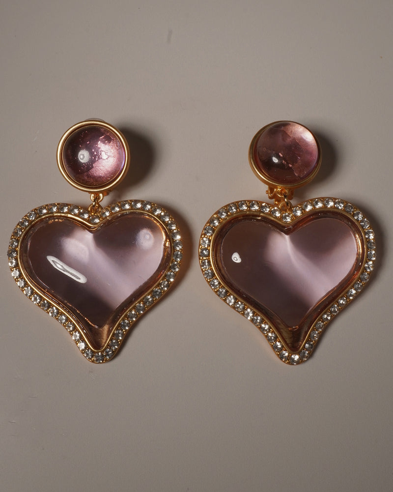 Vintage Bubble Heart Drop Earrings (Pink)