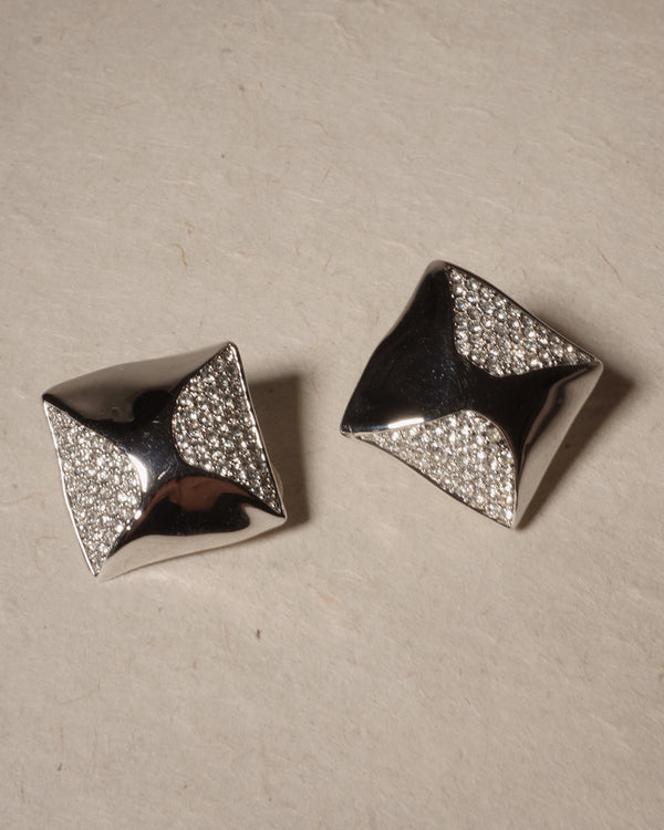 Vintage Carré Pavé Button Clip Ons