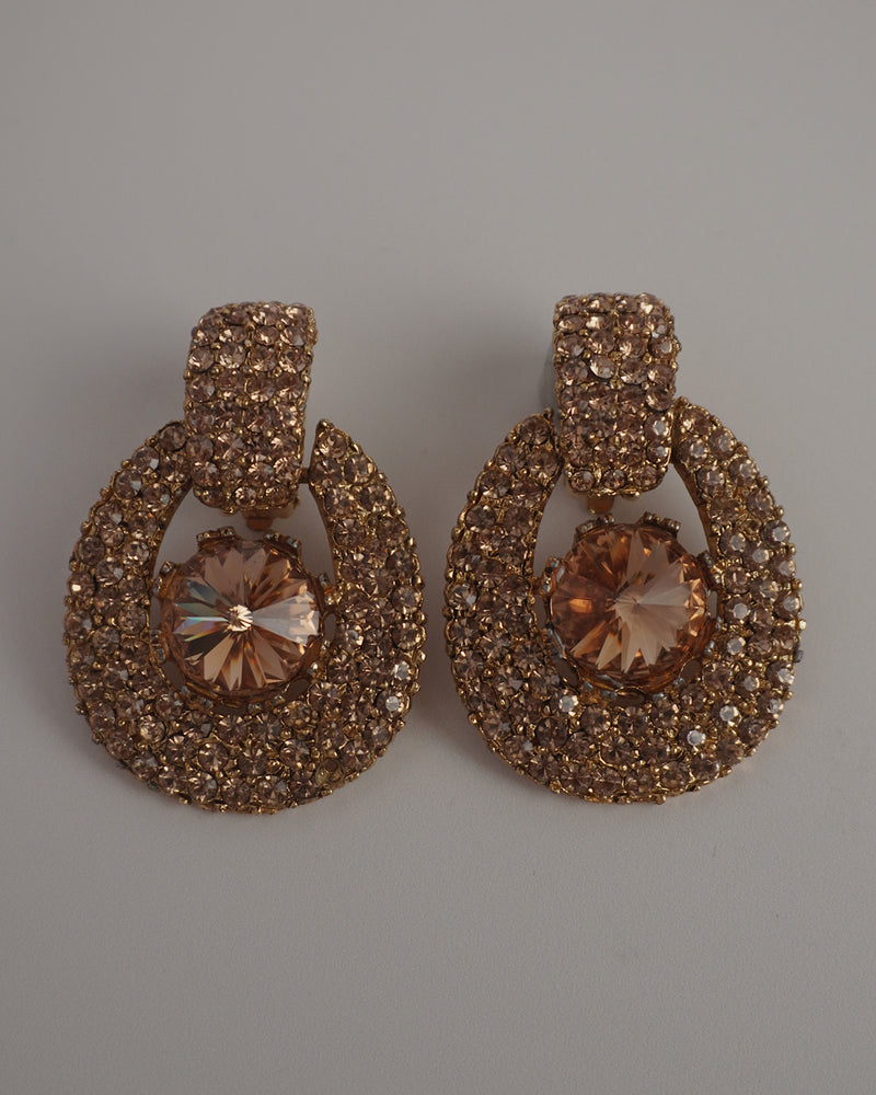 VINTAGE CHAMPAGNE RHINESTONE STATEMENT EARRINGS