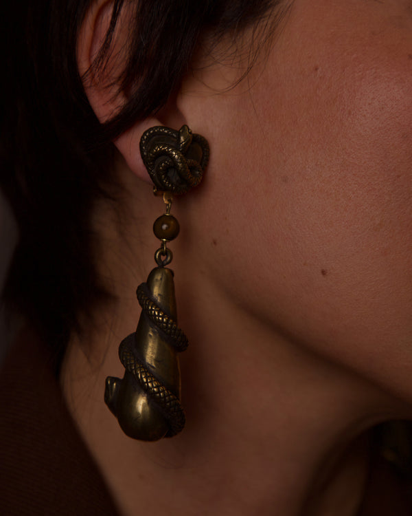 VINTAGE CHANTAL DE KEROUARTZ BRASS SNAKE DROP EARRINGS